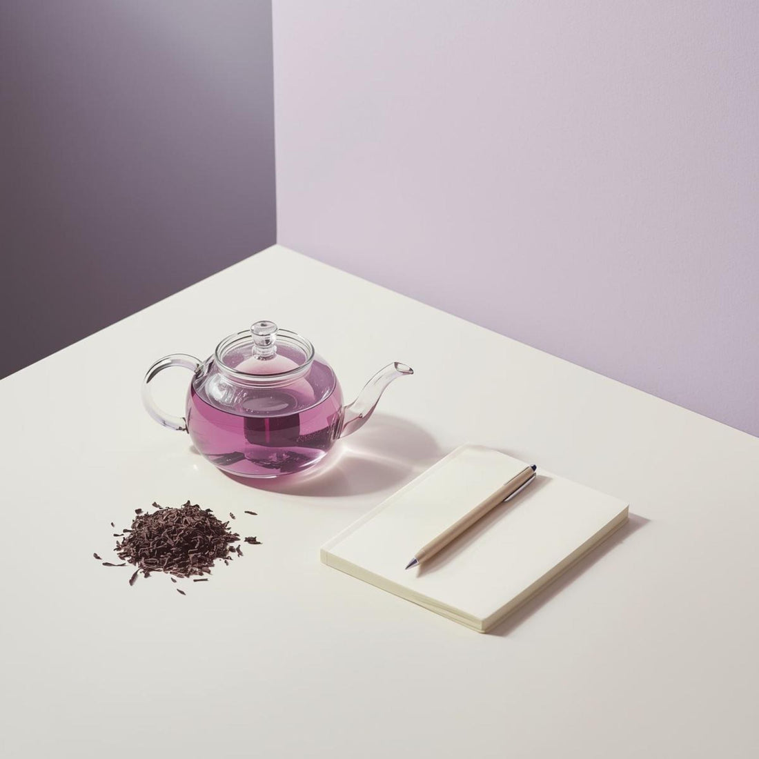 purple tea in minimalist glass highlighting health claims