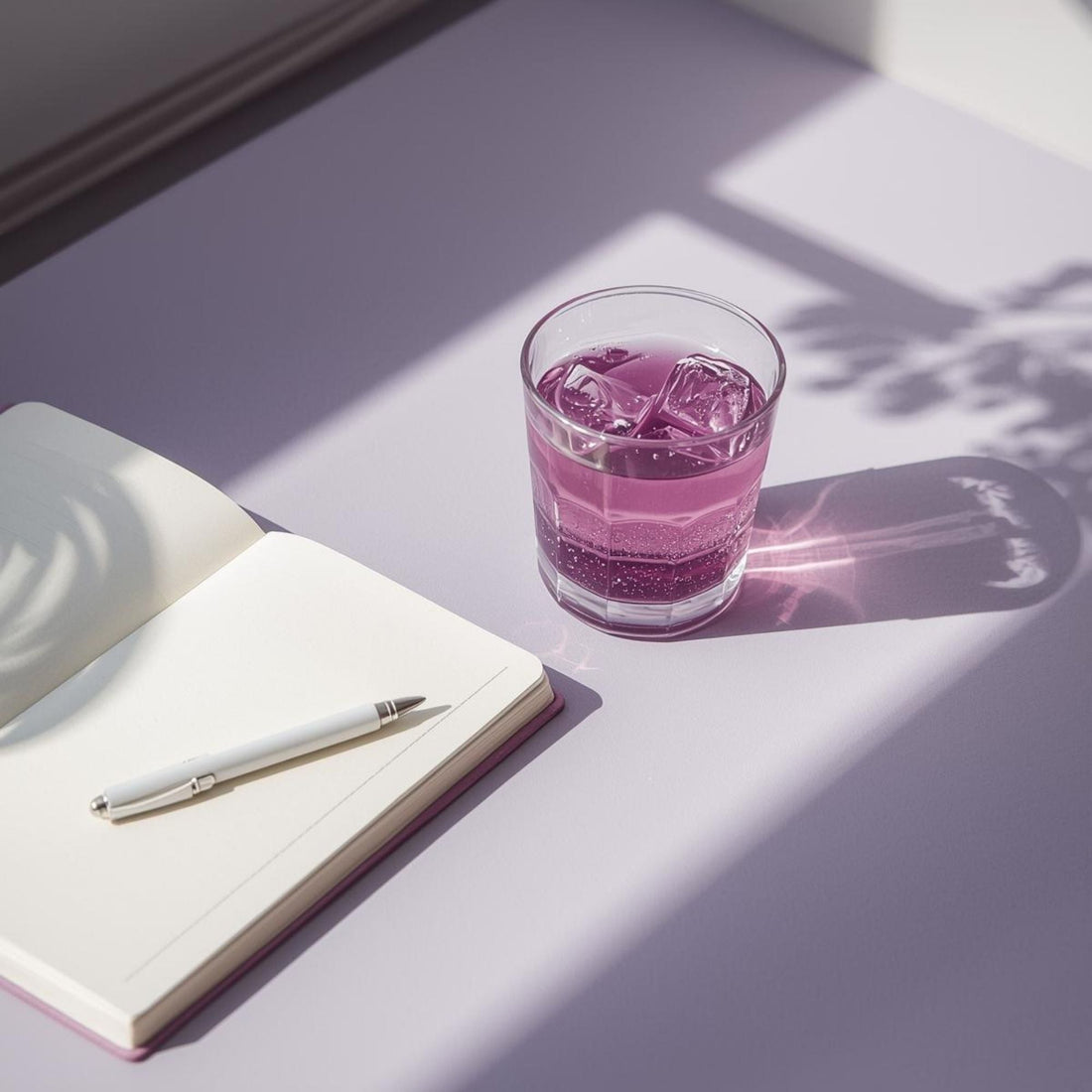 purple tea in glass cup for afternoon energy