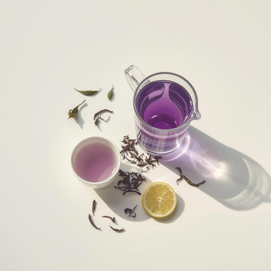 purple tea in clear cup showing gentle caffeine beverage