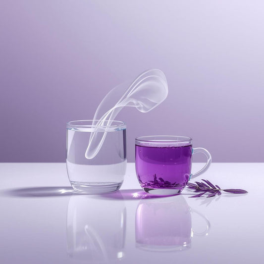 purple tea in glass next to water for hydration comparison