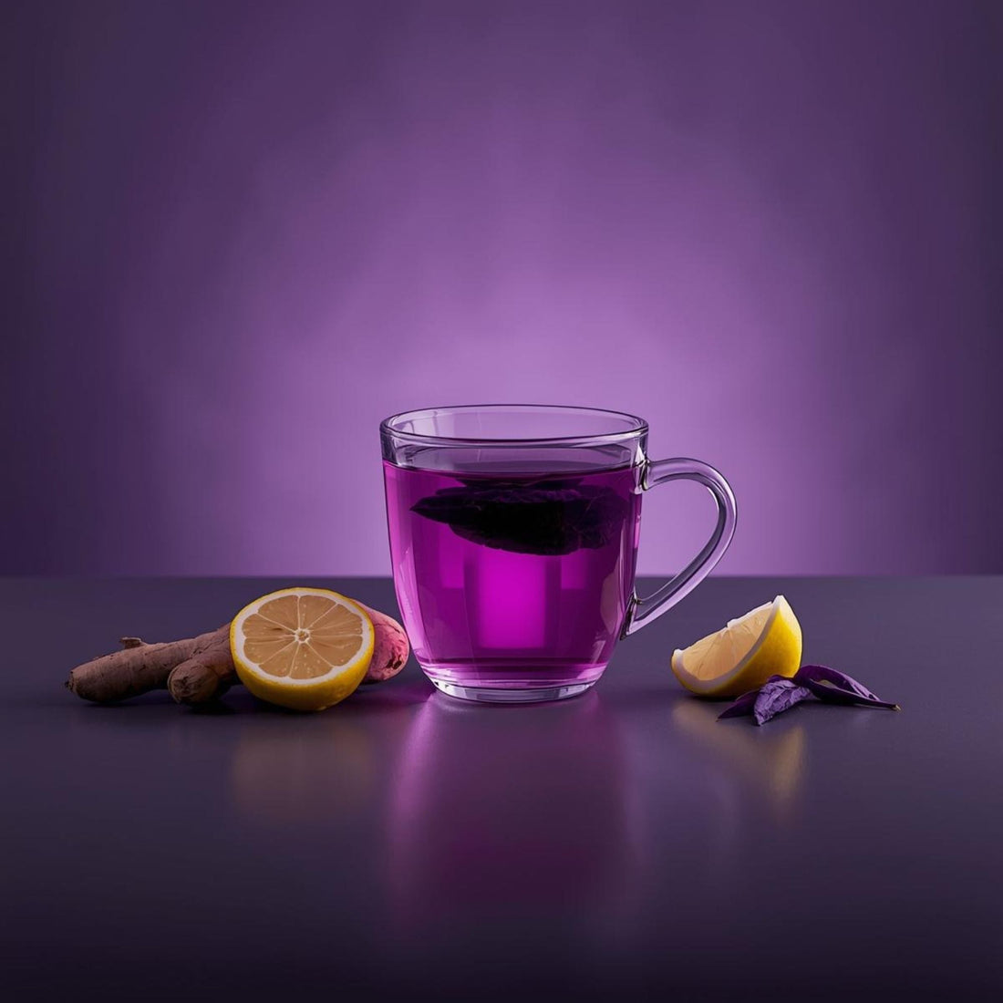 purple tea in clear cup for seasonal immune support