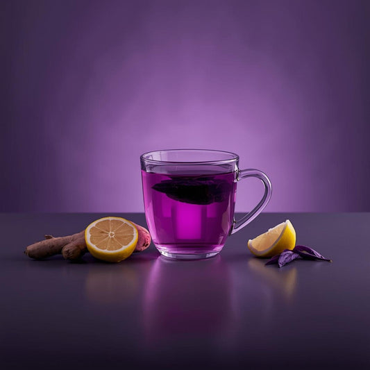purple tea in clear cup for seasonal immune support