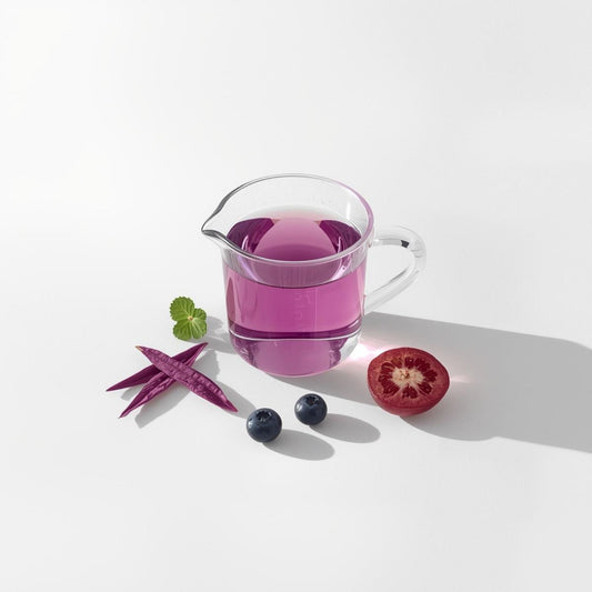 purple tea in glass cup highlighting polyphenol rich infusion