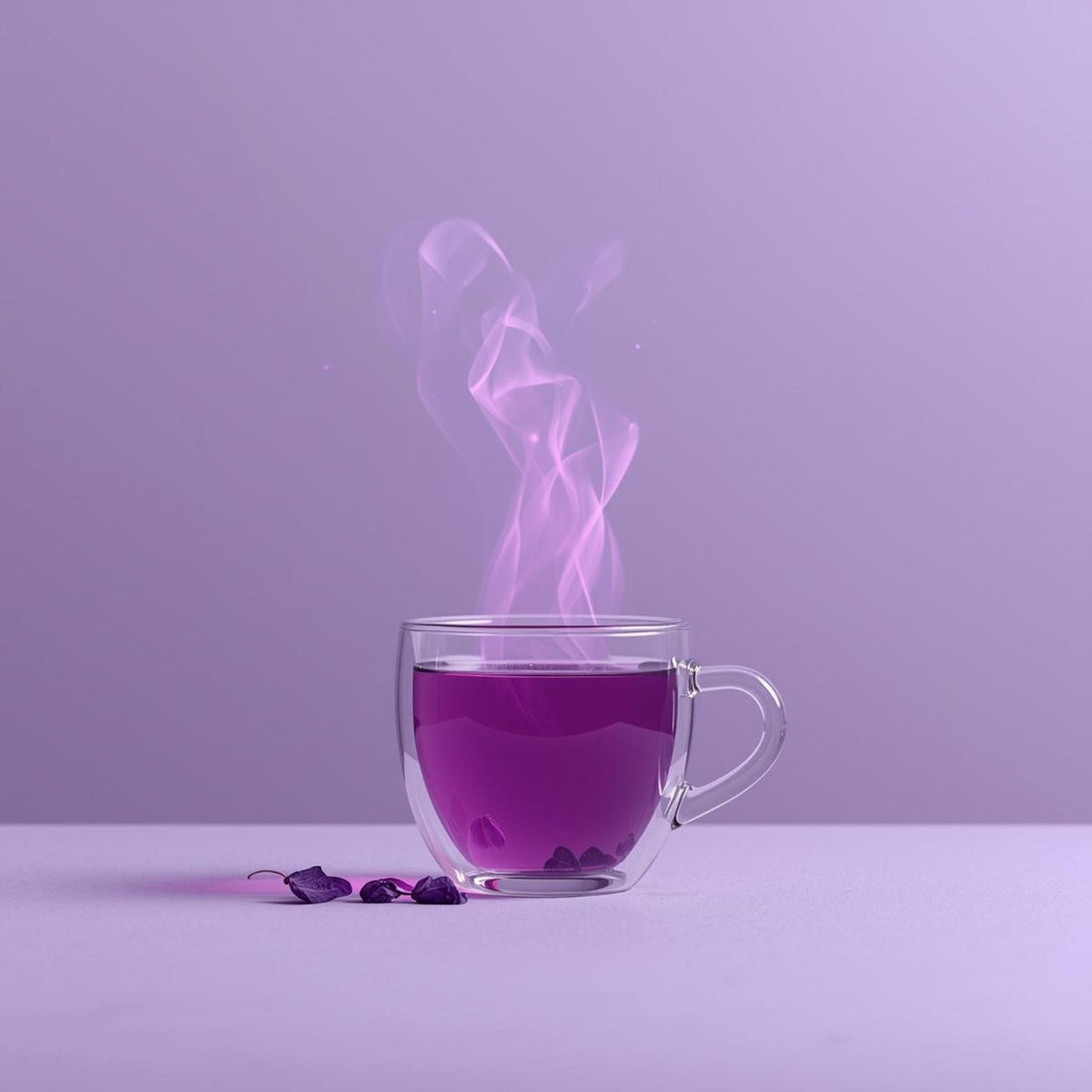 purple tea in minimalist cup for stress and mindfulness