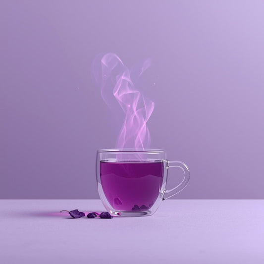 purple tea in minimalist cup for stress and mindfulness