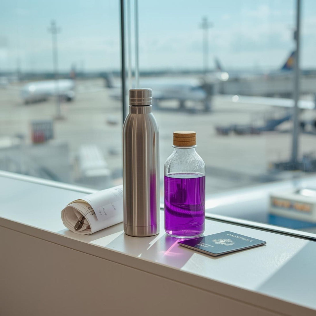 purple tea in thermos for travel hydration routine