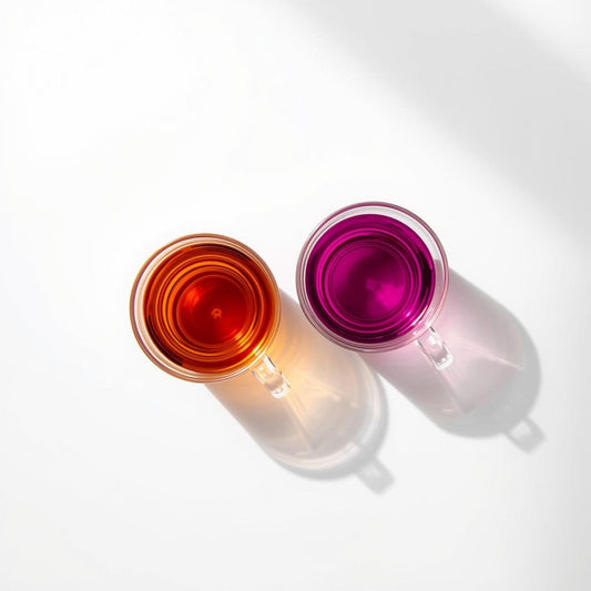 purple tea vs black tea in minimalist glass cups