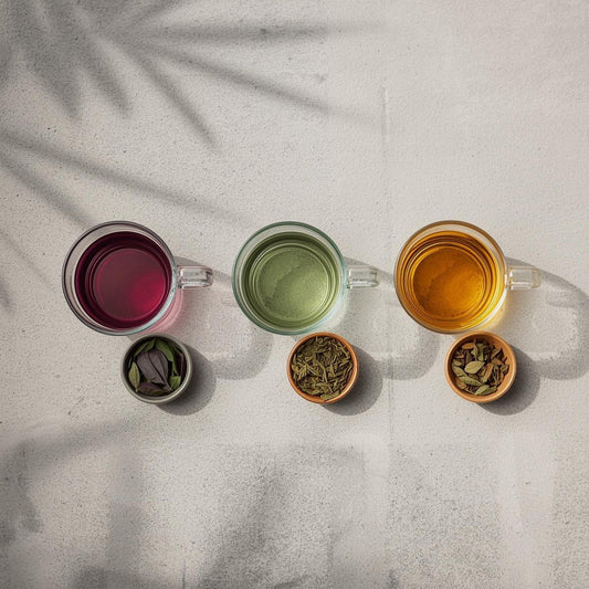 purple tea vs yerba mate in minimalist glass cups